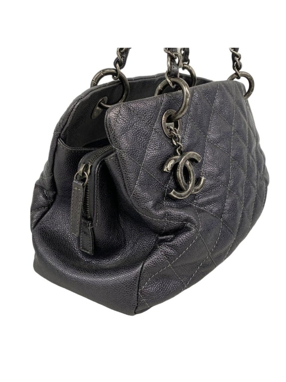 Chanel Chain Tote Quilted Caviar Leather Dark Gray Silver - Picture 2 of 10